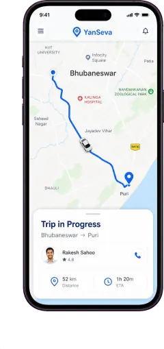 YanSeva live trip tracking app screen